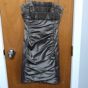 Satin Cache Metallic Gray Cocktail Dress